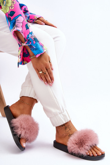 Stilingos guminės šlepetės su kailiuku rožinės spalvos Lucrece 2