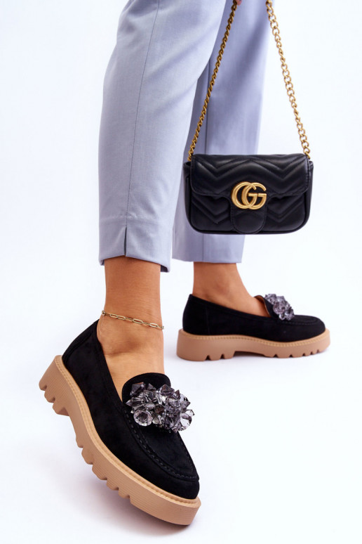 Zomšiniai mokasinai su spindinčiomis akutėmis juodos spalvos Demeris Zomšiniai mokasinai su spindinčiomis akutėmis juodos spalvos Demeris