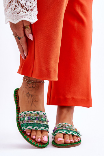 Dekoruotos Šlepetės žalios spalvos Bellisa 2