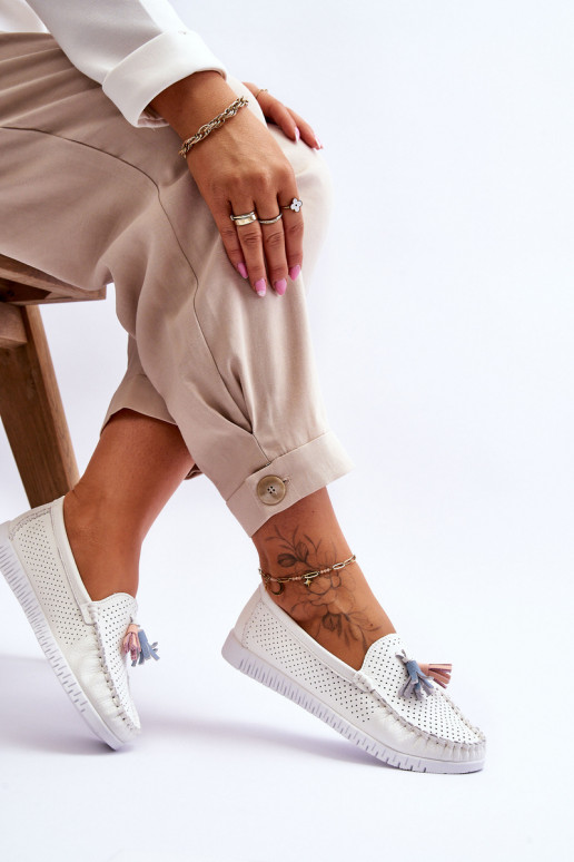 su aužūro elementais Mokasinai baltos spalvos Lanzarot su aužūro elementais Mokasinai baltos spalvos Lanzarot