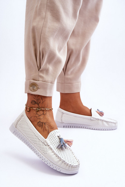 su aužūro elementais Mokasinai baltos spalvos Lanzarot su aužūro elementais Mokasinai baltos spalvos Lanzarot