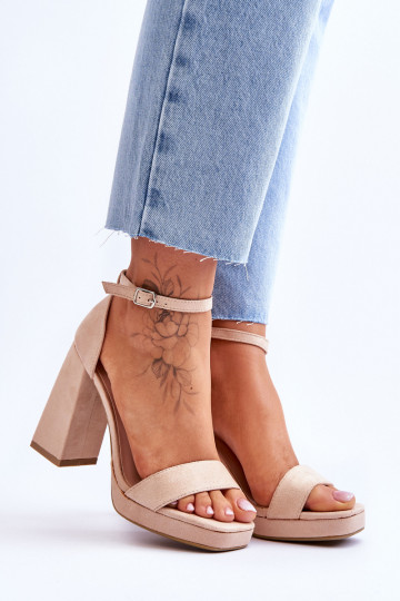 Zomšiniai aukštakulniai su kvadratiniu priekiu smėlio spalvos Merila 2