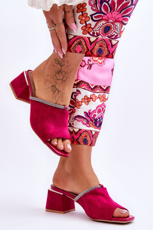 zomšinės šlepetės su kulniukais S.Barski KV-612-2 rožinės spalvos zomšinės šlepetės su kulniukais S.Barski KV-612-2 rožinės spalvos