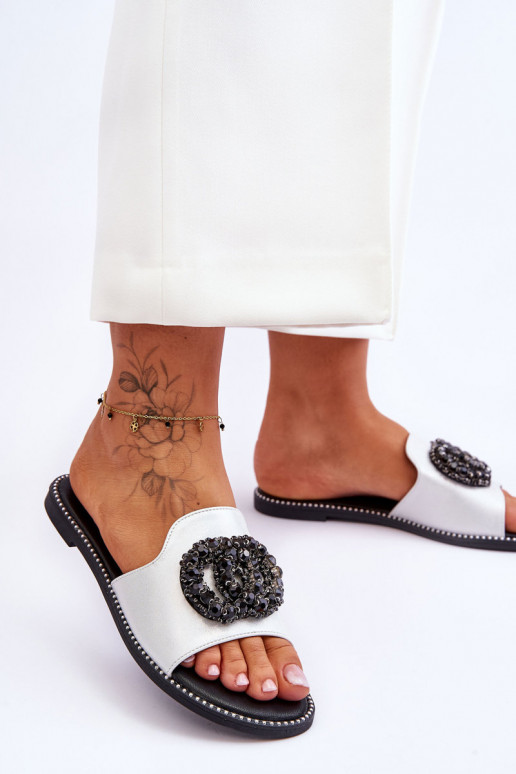 Šlepetės su gražiomis detalėmis S.Barski KV-520-3 sidabro spalvos