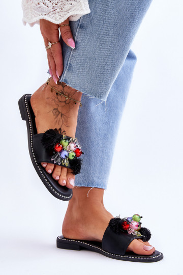 Šlepetės su dekoratyviniais karoliukais S.Barski KV-2775-47 juodos spalvos 2