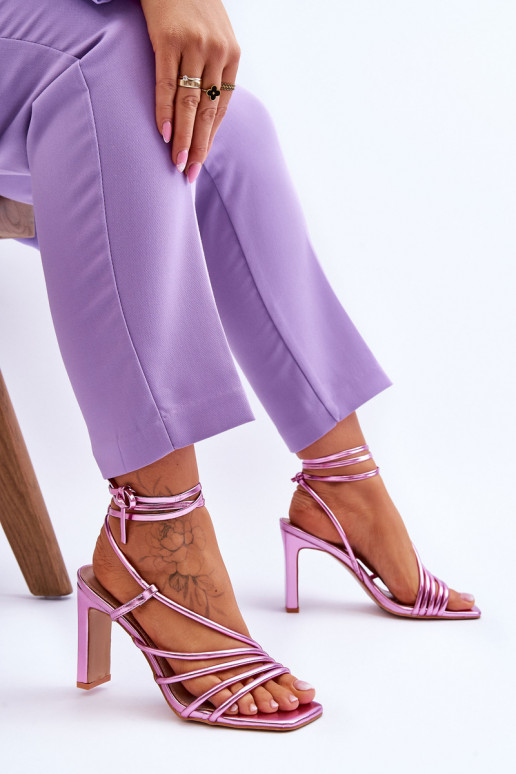 Elegantiškos aukštakulnės basutės su dirželiais rožinės spalvos Tessoro