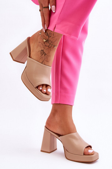 Odinės šlepetės su kulniukais smėlio spalvos Livesa 2