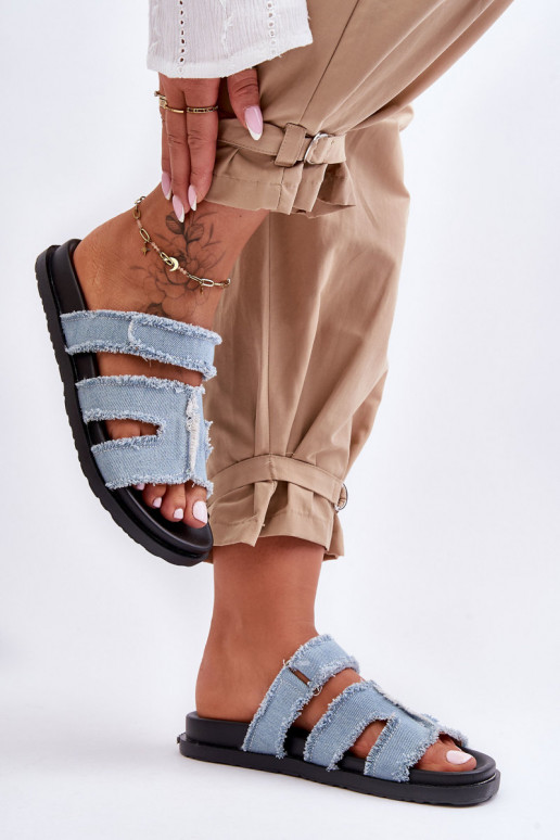 Šlepetės  su lipniais užsegimais mėlynos spalvos Lamirose Šlepetės  su lipniais užsegimais mėlynos spalvos Lamirose