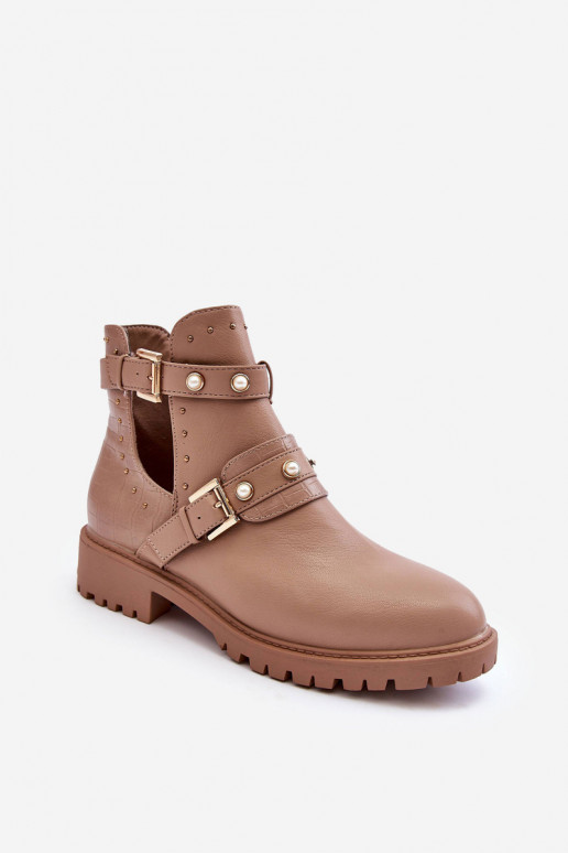 Moteriški aulinukai su dirbtiniais perlais smėlio spalvos Klarisa Moteriški aulinukai su dirbtiniais perlais smėlio spalvos Klarisa