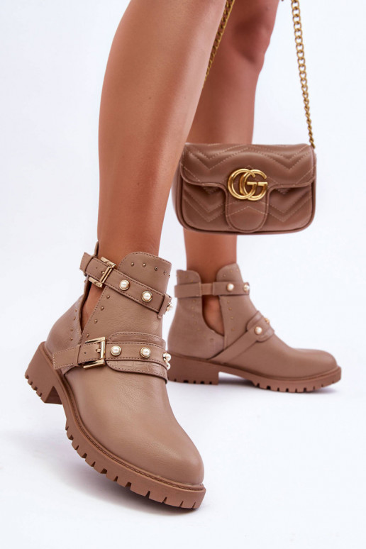 Moteriški aulinukai su dirbtiniais perlais smėlio spalvos Klarisa Moteriški aulinukai su dirbtiniais perlais smėlio spalvos Klarisa