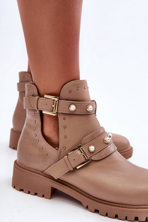 Moteriški aulinukai su dirbtiniais perlais smėlio spalvos Klarisa Moteriški aulinukai su dirbtiniais perlais smėlio spalvos Klarisa