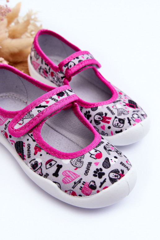 Vaikiškos šlepetės/balerinos Befado 114X521 pilka-rožinės spalvos