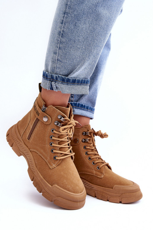 pašiltinti iš zomšos Moteriški aulinukai rudos spalvos Jailina