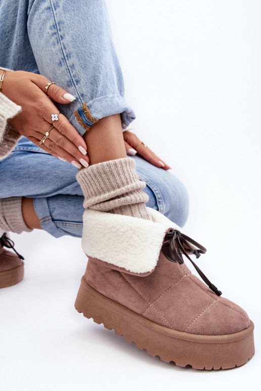 sniego batai su platforma su pašiltinimu smėlio spalvos Olimuka sniego batai su platforma su pašiltinimu smėlio spalvos Olimuka