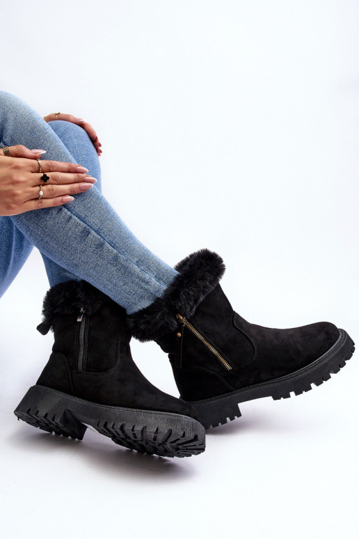 Aulinukai iš zomšos   su kailiuku juodos spalvos Hasiva