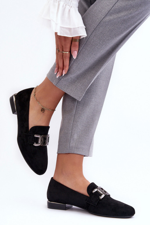 moteriški mokasinai su ornamentais juodos spalvos Camilena - Zamsz