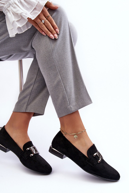 moteriški mokasinai su ornamentais juodos spalvos Camilena - Zamsz