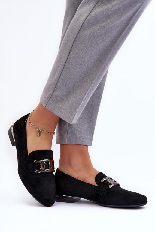 moteriški mokasinai su ornamentais juodos spalvos Camilena - Zamsz