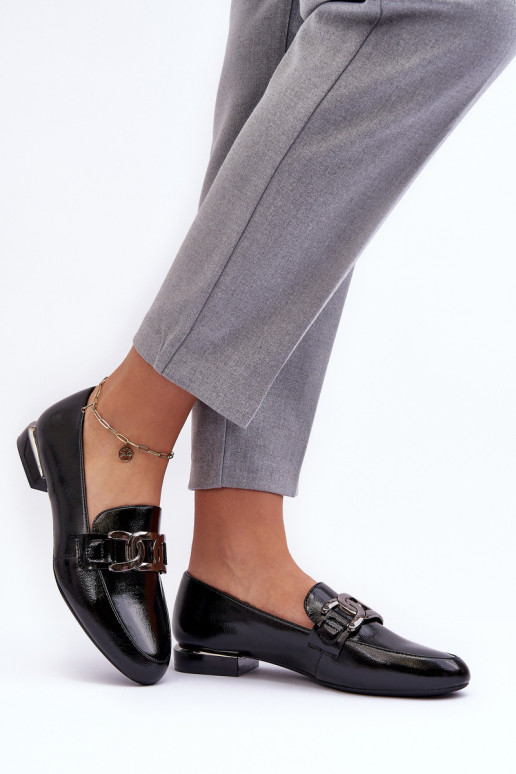 moteriški mokasinai su lako efektu su ornamentais juodos spalvos Camilena moteriški mokasinai su lako efektu su ornamentais juodos spalvos Camilena