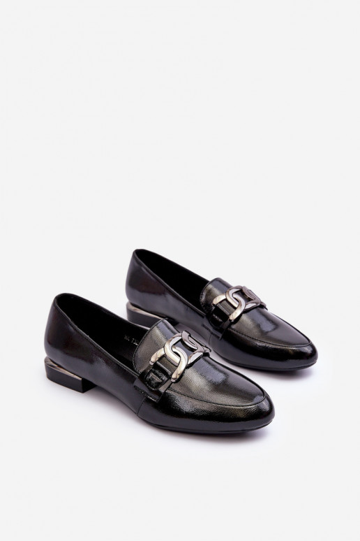 moteriški mokasinai su lako efektu su ornamentais juodos spalvos Camilena moteriški mokasinai su lako efektu su ornamentais juodos spalvos Camilena