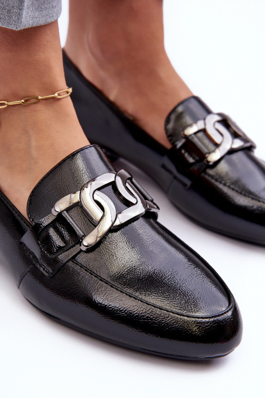 moteriški mokasinai su lako efektu su ornamentais juodos spalvos Camilena moteriški mokasinai su lako efektu su ornamentais juodos spalvos Camilena