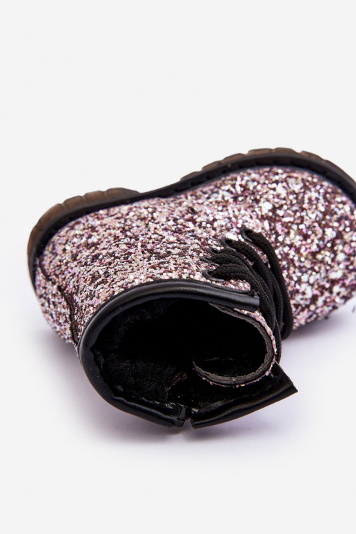 Vaikiški su blizgesiu Aulinukai pašiltinti su užtrauktukais rožinės spalvos Saussa