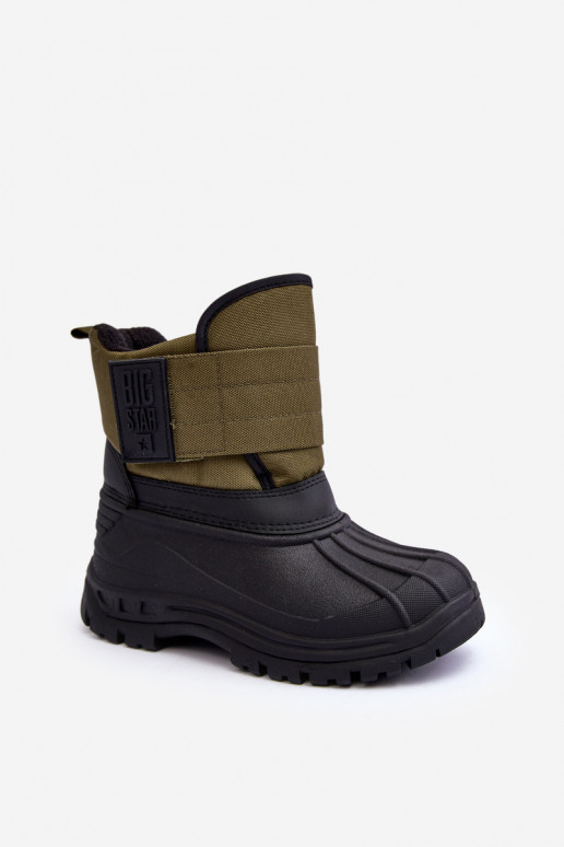 Vaikiški sniego batai su lipniais užsegimais pašiltinti chaki spalvos Big Star MM374123 Vaikiški sniego batai su lipniais užsegimais pašiltinti chaki spalvos Big Star MM374123