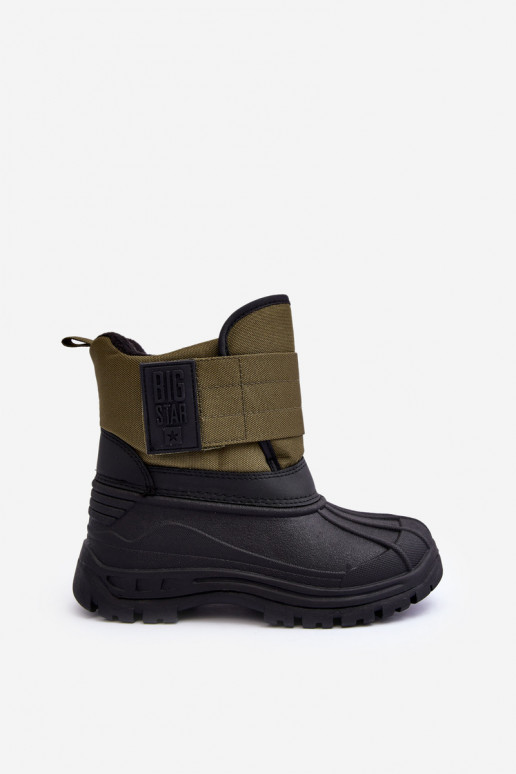 Vaikiški sniego batai su lipniais užsegimais pašiltinti chaki spalvos Big Star MM374123 Vaikiški sniego batai su lipniais užsegimais pašiltinti chaki spalvos Big Star MM374123