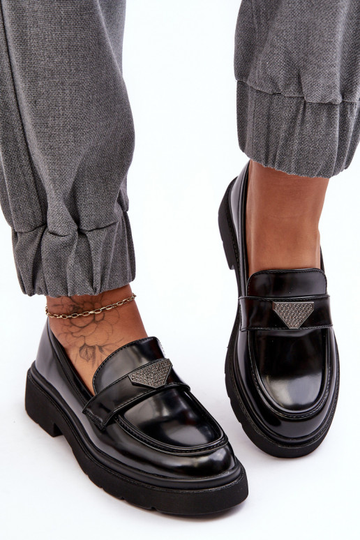 batai Mokasinai su plačiais kulniukais juodos spalvos Venla