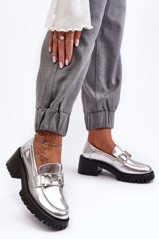 batai su plačiu kulnu sidabro spalvos Lemmitty batai su plačiu kulnu sidabro spalvos Lemmitty