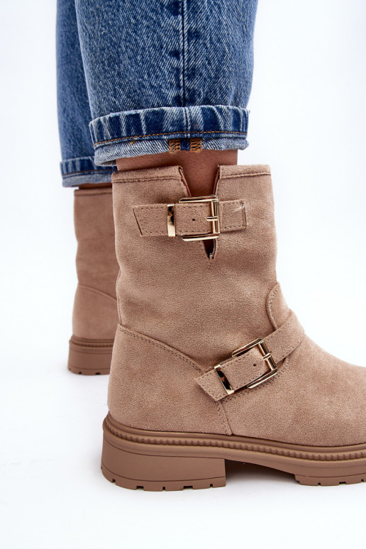 Moteriški aulinukai su plačiais kulniukais su sagtimis smėlio spalvos Bliggore