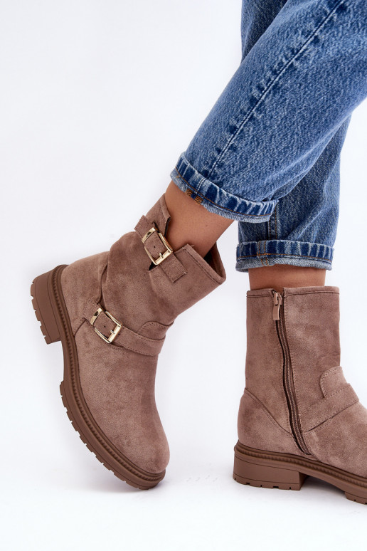 Moteriški aulinukai su plačiais kulniukais su sagtimis smėlio spalvos Bliggore