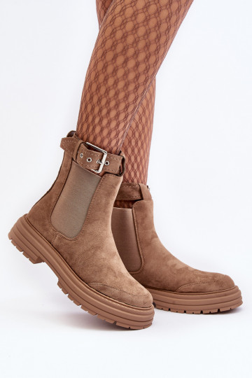 iš zomšos stilingi aulinukai su madingais masyviais padais smėlio spalvos Ozaro 2