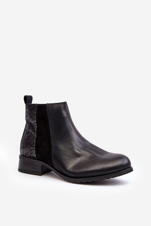 Aulinukai su plačiais kulniukais su blizgančiais žvyneliais juodos spalvos Messio