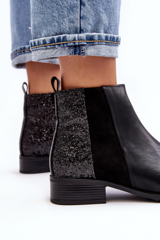 Aulinukai su plačiais kulniukais su blizgančiais žvyneliais juodos spalvos Messio