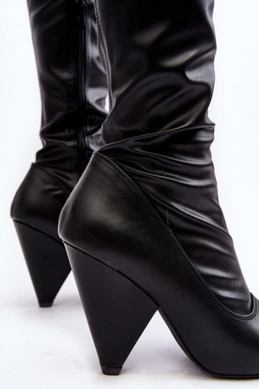 ilgaauliai batai su kulniukais Eko odos Lu Boo juodos spalvos