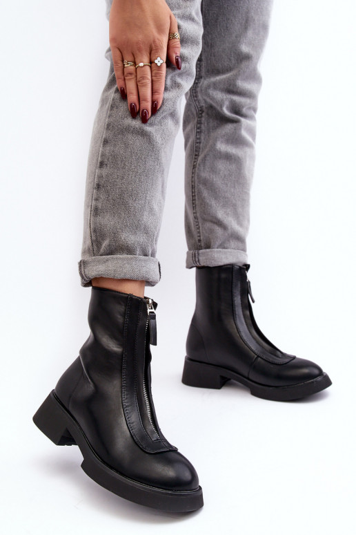 Aulinukai su plačiais kulniukais su užtrauktukais juodos spalvos Elkasa Aulinukai su plačiais kulniukais su užtrauktukais juodos spalvos Elkasa