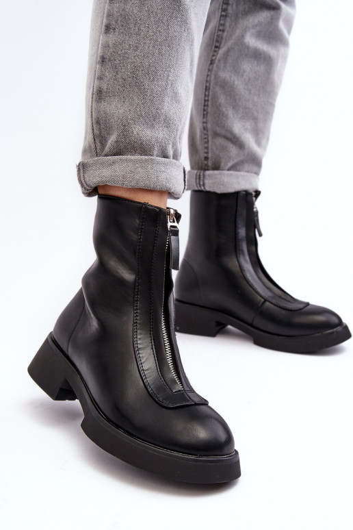 Aulinukai su plačiais kulniukais su užtrauktukais juodos spalvos Elkasa Aulinukai su plačiais kulniukais su užtrauktukais juodos spalvos Elkasa