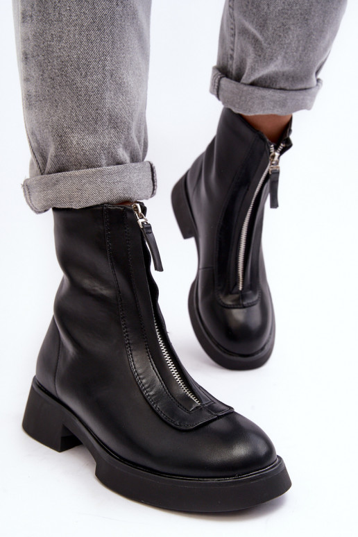 Aulinukai su plačiais kulniukais su užtrauktukais juodos spalvos Elkasa Aulinukai su plačiais kulniukais su užtrauktukais juodos spalvos Elkasa