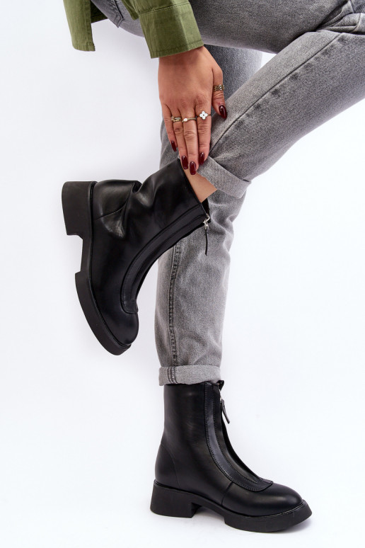 Aulinukai su plačiais kulniukais su užtrauktukais juodos spalvos Elkasa Aulinukai su plačiais kulniukais su užtrauktukais juodos spalvos Elkasa