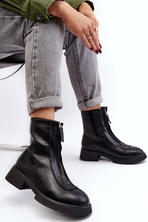 Aulinukai su plačiais kulniukais su užtrauktukais juodos spalvos Elkasa Aulinukai su plačiais kulniukais su užtrauktukais juodos spalvos Elkasa