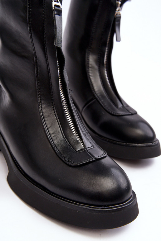 Aulinukai su plačiais kulniukais su užtrauktukais juodos spalvos Elkasa Aulinukai su plačiais kulniukais su užtrauktukais juodos spalvos Elkasa