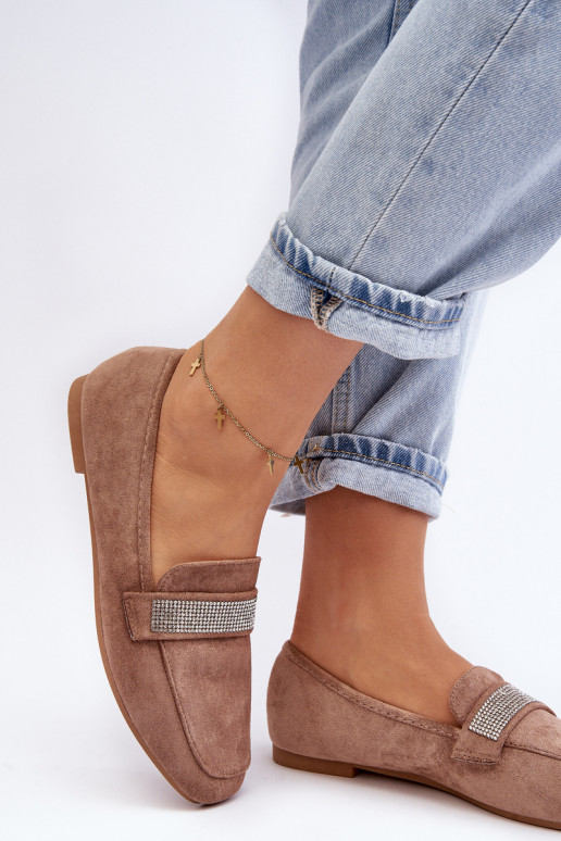 Mokasinai su tviskančiomis akutėmis rudos spalvos Ralrika