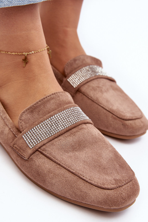 Mokasinai su tviskančiomis akutėmis rudos spalvos Ralrika