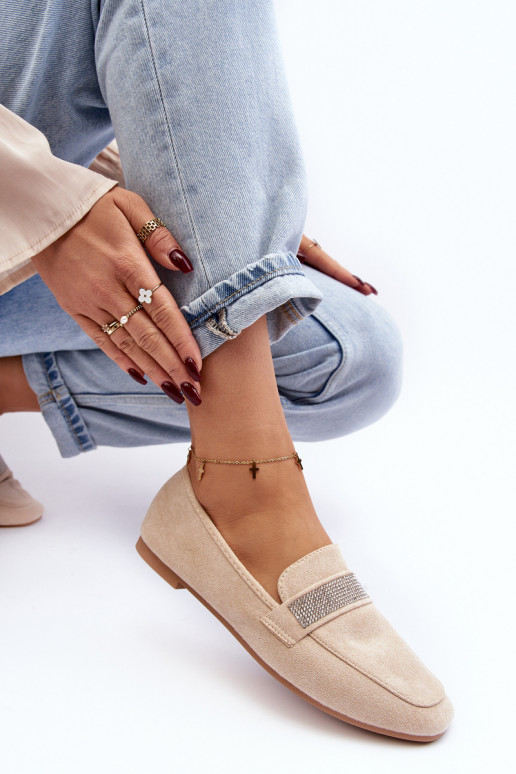 Mokasinai su tviskančiomis akutėmis smėlio spalvos Ralrika