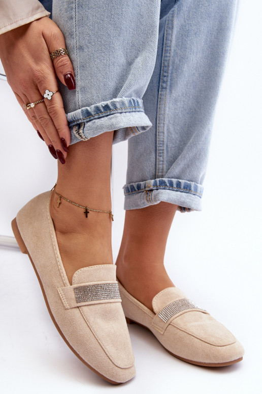 Mokasinai su tviskančiomis akutėmis smėlio spalvos Ralrika