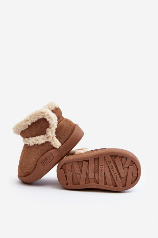 Vaikiški sniego batai su lipniais užsegimais rudos spalvos Unitia