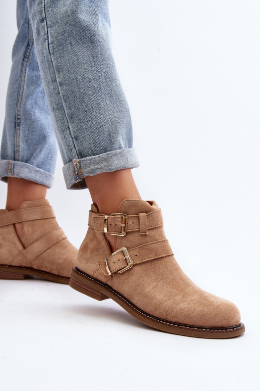 Aulinukai su plačiais kulniukais su juostelėmis smėlio spalvos Melviana