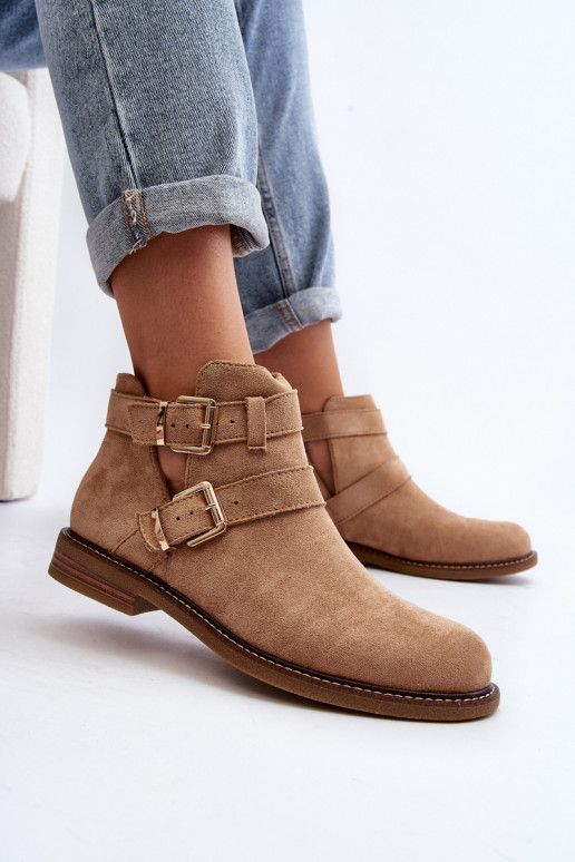 Aulinukai su plačiais kulniukais su juostelėmis smėlio spalvos Melviana