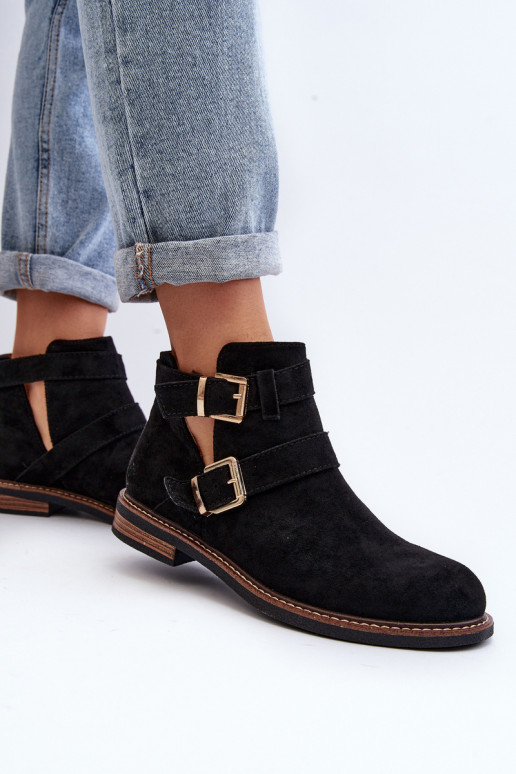 Aulinukai su plačiais kulniukais su juostelėmis juodos spalvos Melviana